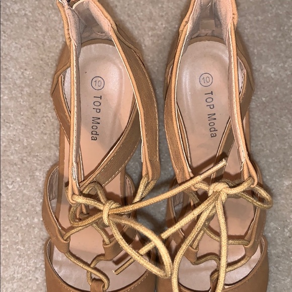 TOP Moda Tie Up Tan Heels - Picture 3 of 7